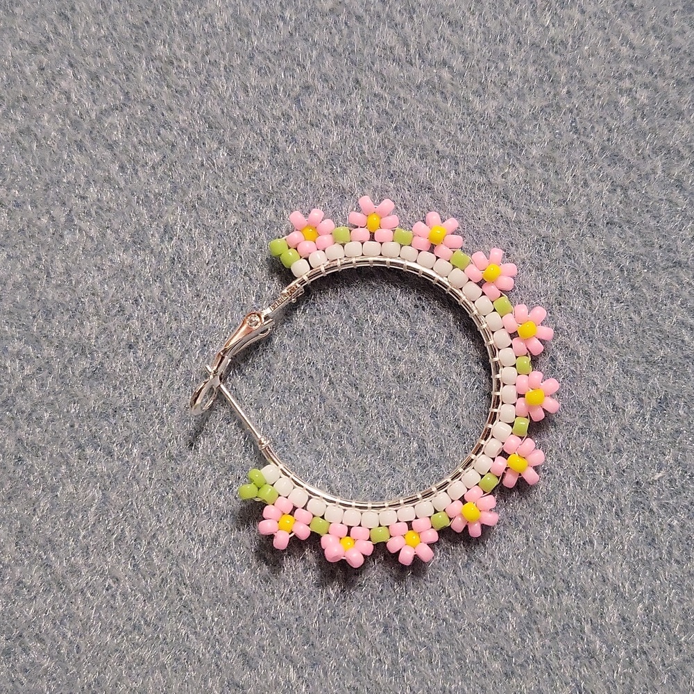 Handmade Floral beaded Earrings – Pink, Yellow, Green, & White. - Picture 2 of 2